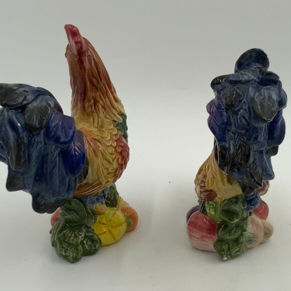 1996 Fritz & Floyd Hen and Rooster Salt & Pepper Shakers Fruit & Veggies - Picture 5 of 9